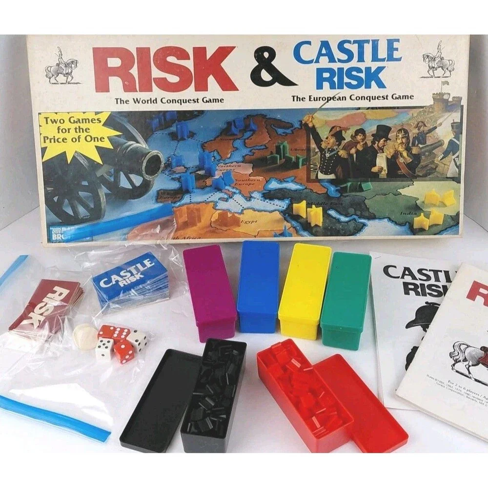 Parker Bros Risk and Castle Risk VTG 1990 Strategy War 2 Board Game COMPLETE EUC